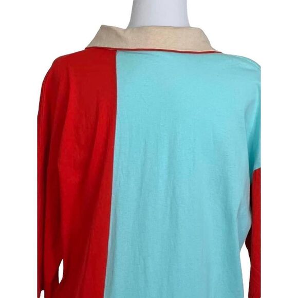 𝅺momo‎ New York Shirt Dress Maxi Color Block Red Blue Asymmetrical Hem OS - Picture 8 of 13